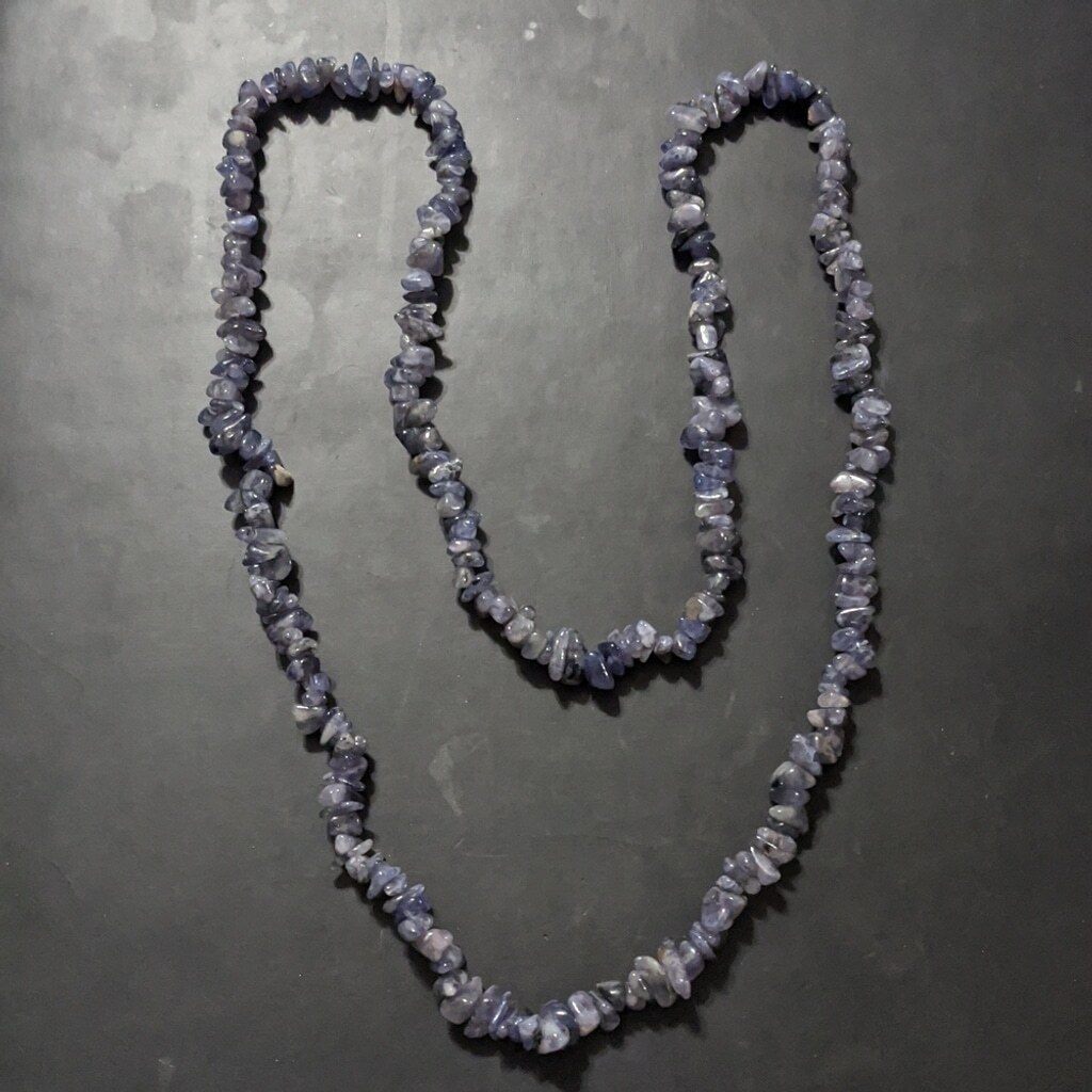 Blue Iolite Gemstone Chip Long Statement Necklace - image 1
