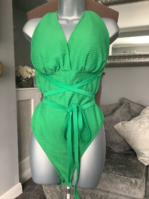 Stunning Shien Bright Green Wraparound Halterneck Swimming Costume 4XL/22-24