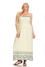 Womens 2X,3X,4X Cream Blue Paisley/Floral Print Spaghetti Strap Maxi Dress