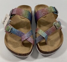 GIRL'S SO ELISHA SLIDE ON RAINBOW PASTEL GLITTER SANDALS SIZE 12 /APPROX 8  LONG