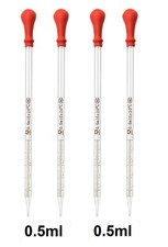 4Pk 0.5ml Glass Graduated Dropper Pipettes Lab Dropper with Red Rubber Cap Scale