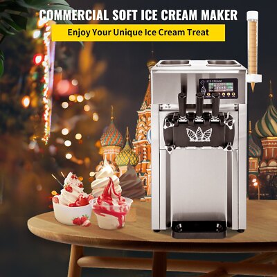  VEVOR 1200W 2+1 Flavor 5Gal/H Soft Serve Ice Cream Maker 3L Hopper Restaurant