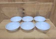6 Corelle 6-1/4" White Cereal Bowls With A Green & Gray Stripe Inside Rim 6-1/4"