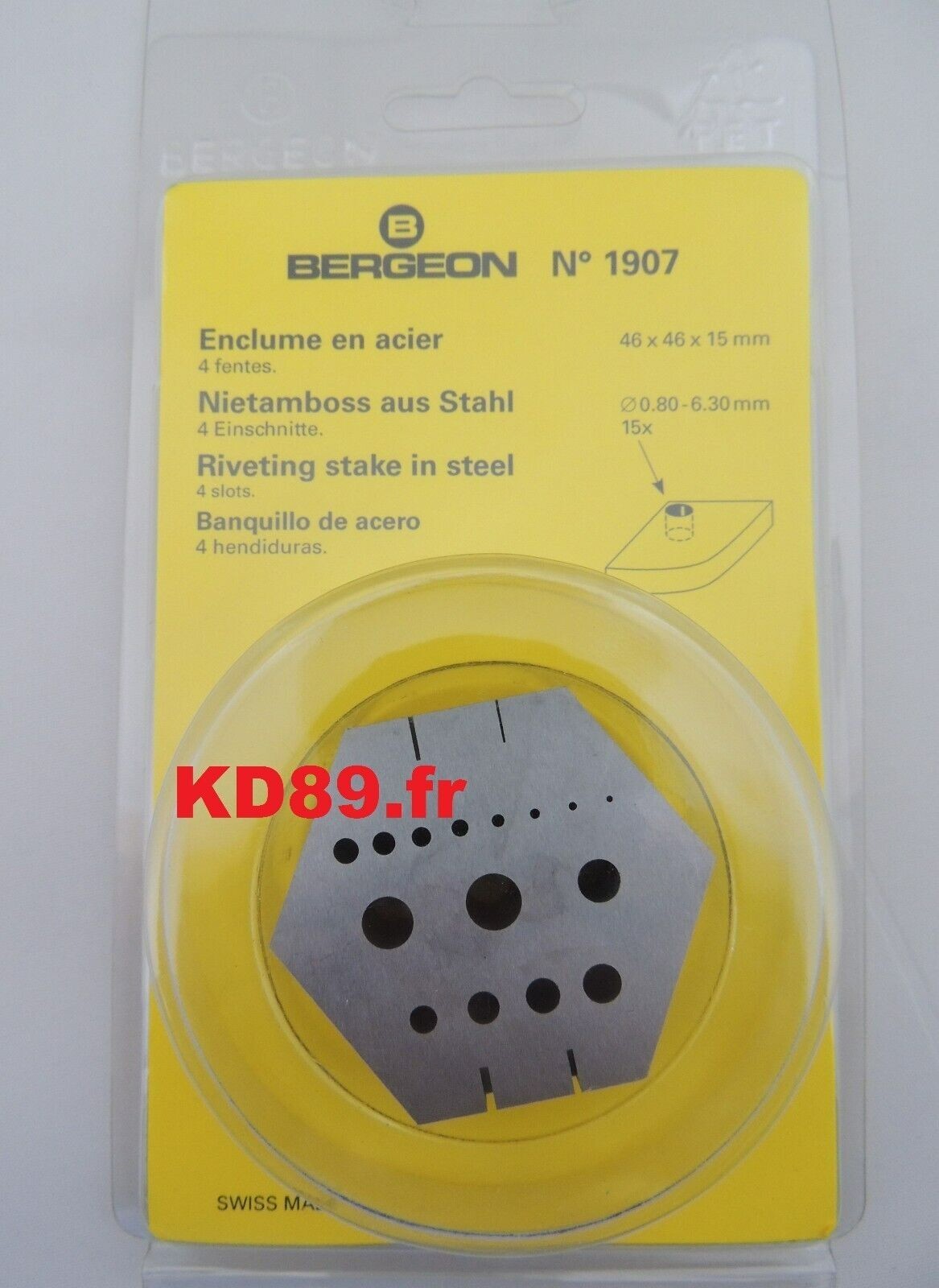Enclume à trous Bergeon en acier trempé de 46x46x15 mm pour l'horlogerie