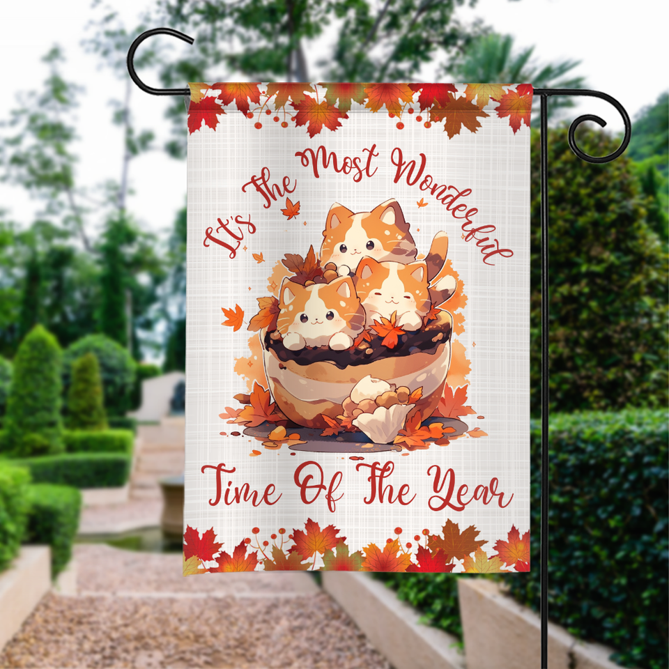 Fall Cat Garden Flag, Thanksgiving Cat Garden Flag, Love Cat