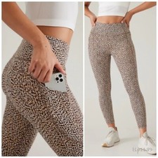 Athleta S SMALL Ultimate Stash Textured 7/8 Tight Leggings Brown Ivory Print NEW