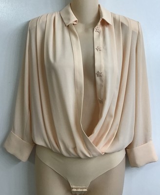 elisabetta franchi Blouse Peach Open Front With Collar*Buttons Bodysuit Size 40