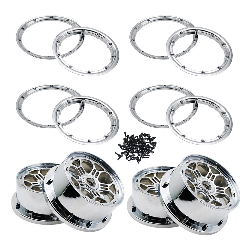 4pcs Silver Chrome Plated 24mm Wheel Rims For RC 1/5 Rovan Losi 5ive-t LT KMX2 - Image 2 of 4