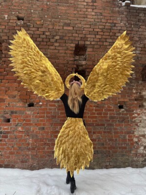Bird Costume Golden Wings Cosplay Movable Fantasy Festival Fairy Carnival Raven