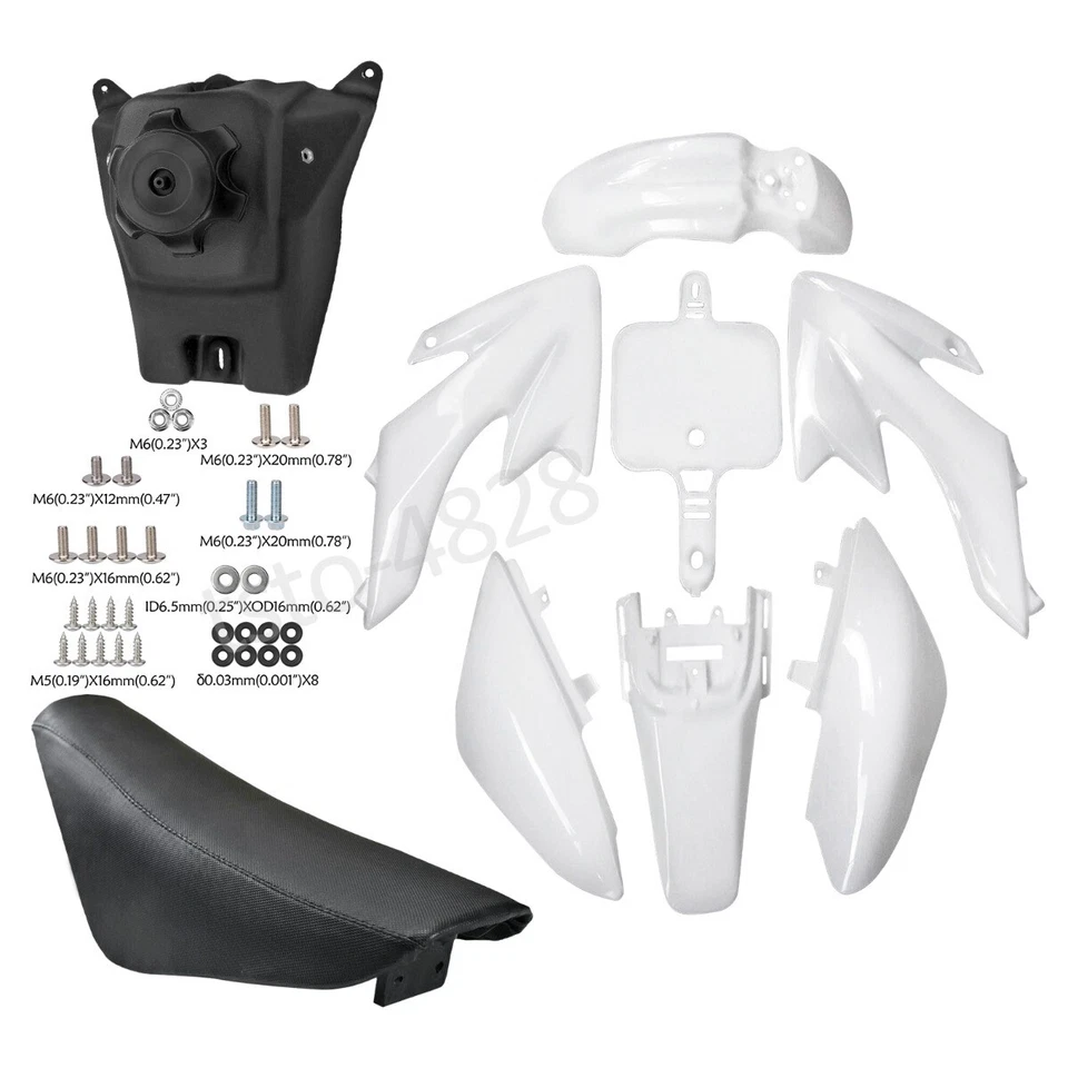 For Honda CRF50 XR50 White Plastics Fender + Tall Seat+ Fuel Tank+Bolts - Image 2 of 4
