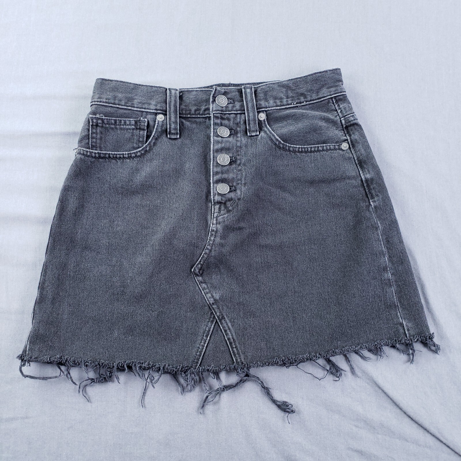 Madewell Skirt Womens 25 Black Rigid Denim A Line Mini Skirt Cut Off Button Fly
