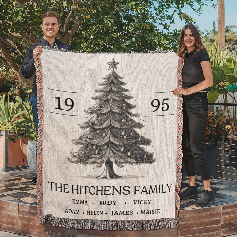Customized Family Tree Christmas Woven Blanket Throw Tapestry Keepsake Gift - Image 3 of 4