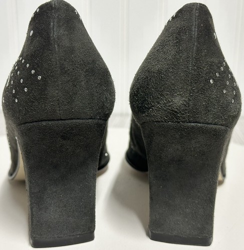 Y2K J. Renee sz 7M Silver Studs Gray Suede Leather Pumps Pointy Snip Toes - Picture 8 of 12