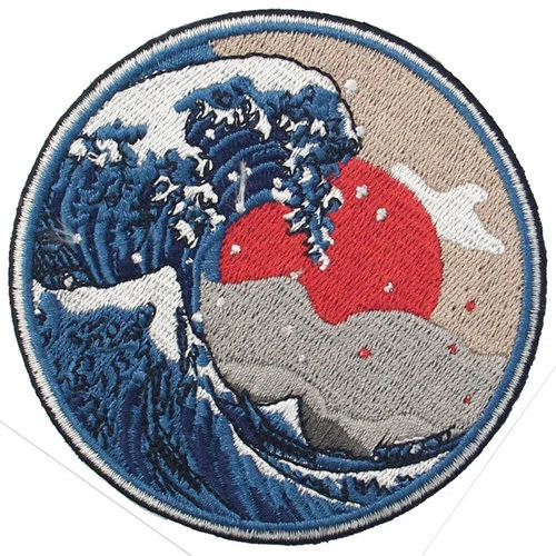 Embroidered Patches Iron Sew On clothing Patch Badge appliques Wave off Kanagawa - Image 3 of 4