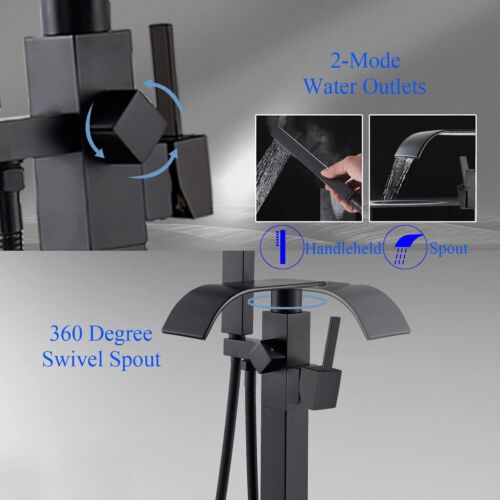 Bathroom Chrome Freestanding Tub Faucet Floor Mounted Bathtub Shower Faucet Set - Picture 21 of 33
