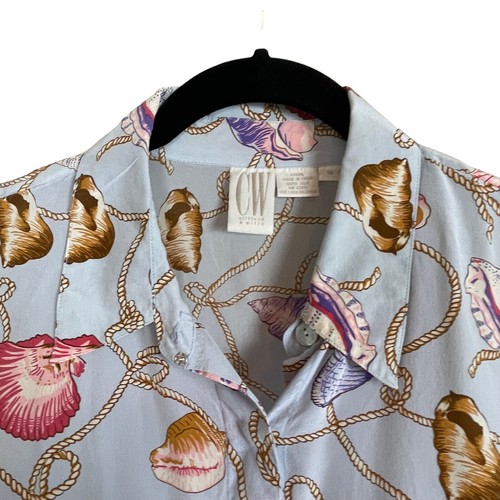CW Clifford & Wills Women’s 16 Silk Nautical Shell Rope Print Button Up Blouse - Picture 2 of 6