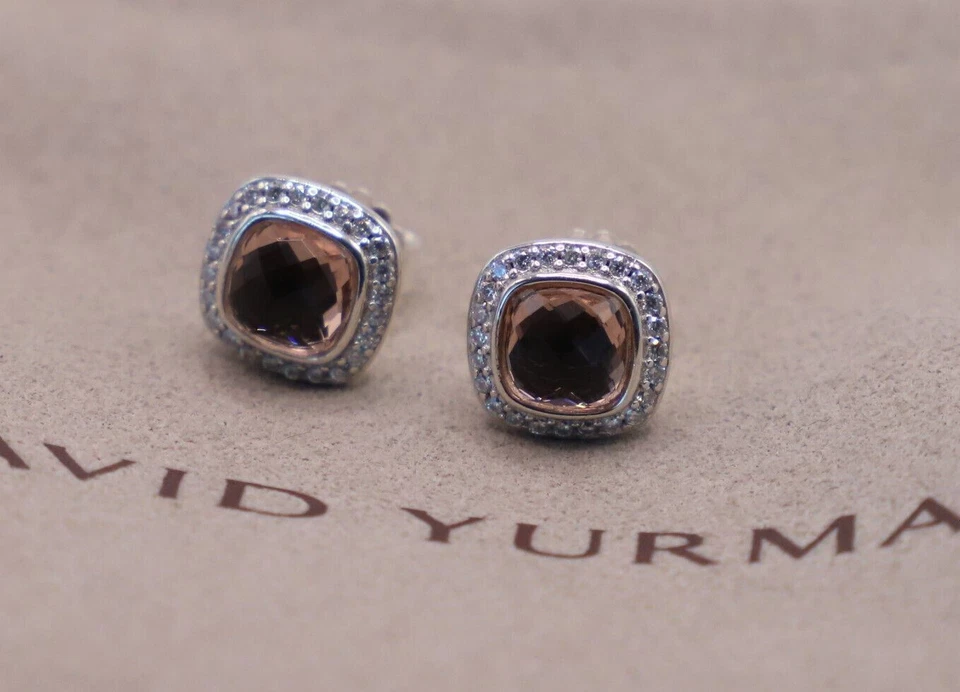 Aretes David Yurman de plata de ley albión de 7 mm de morganita y diamantes Foto 4 de 4
