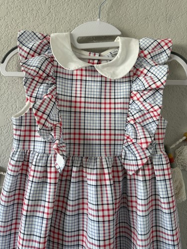 Janie And Jack Plaid Ruffle Sleeve Ponte Mini Little Girl Dress Jet Ivory 8 - Picture 4 of 9