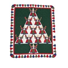 Vintage Handmade Christmas Angel Tree Quilted Throw Lap Quilt Wall Hanging