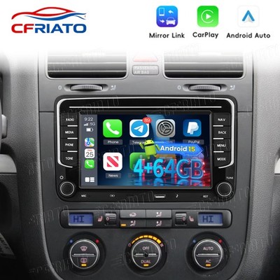 Android 15 4+64G Carplay Autoradio GPS FM Für VW GOLF 5 6 Plus Touran Polo Caddy
