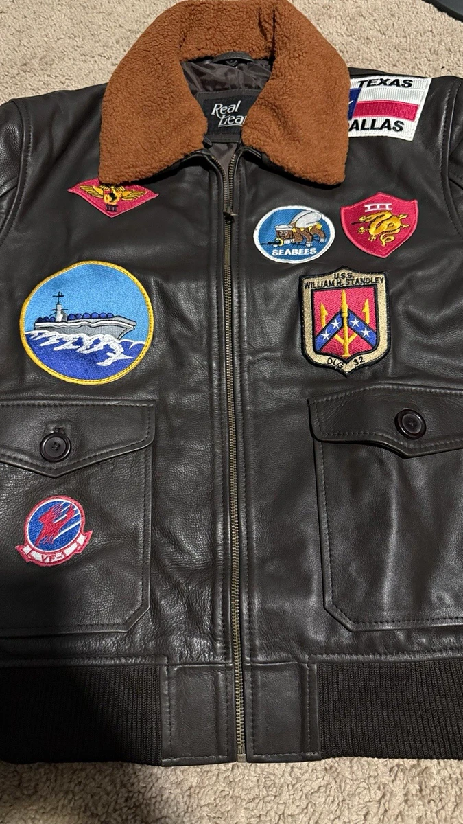navy leather flight jacket products for sale | eBay