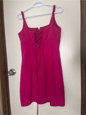 Fuchsia Lace-Up Mini Dress with Spaghetti Straps