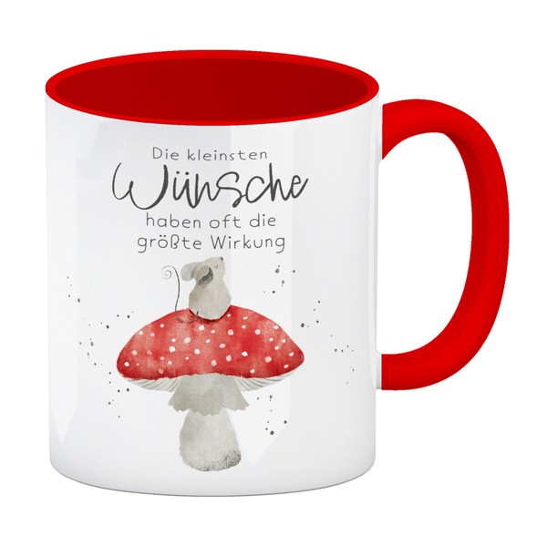 Maus Auf Fliegenpilz Kaffeebecher In Rot Mit Spruch Kleinste WüNsche GrößTe-image