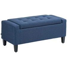Modern Storage Ottoman Bench with Storage for  Living Room Bedroom Dark Blue