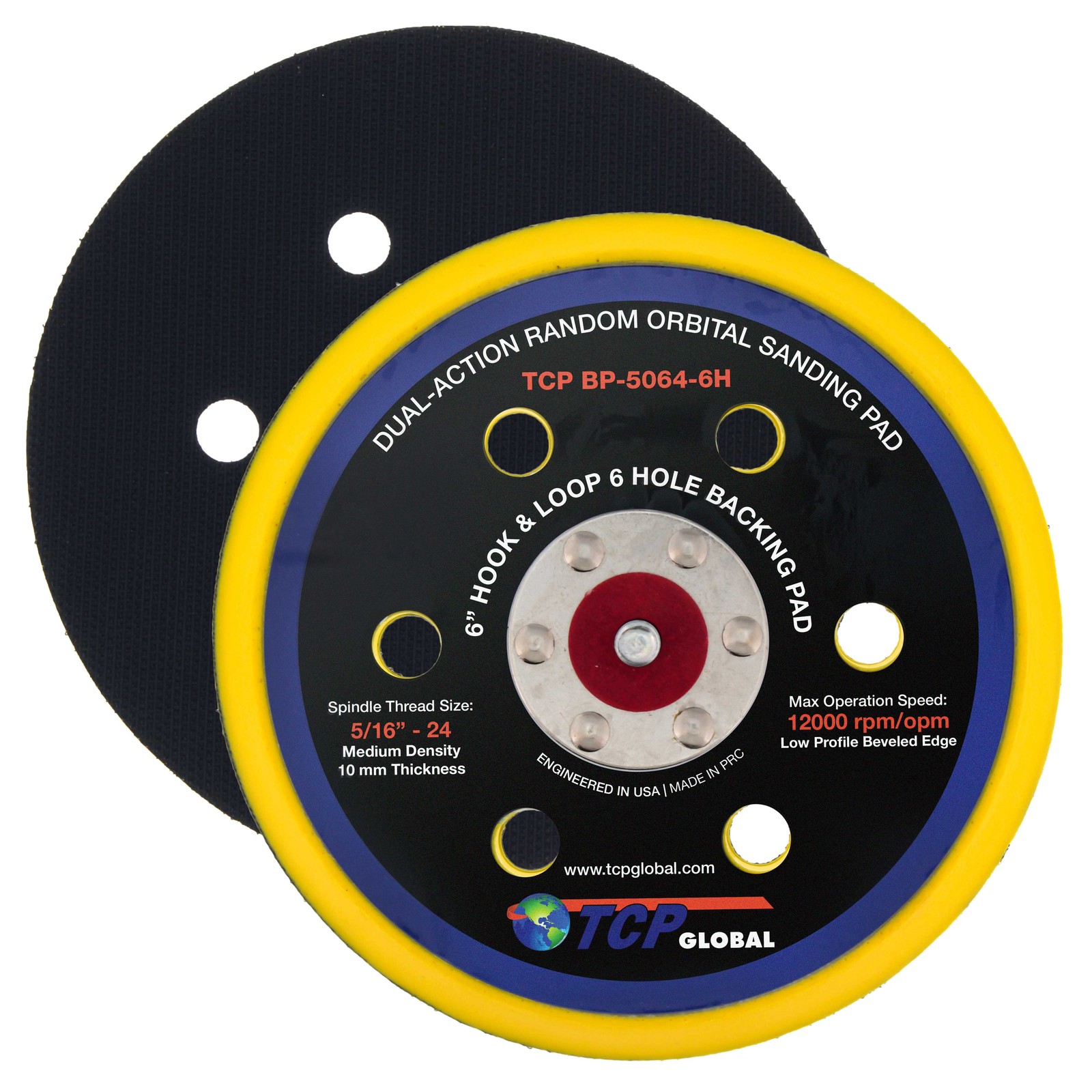 6" Hook & Loop DA Sander & Polisher Backing Plate Pad, 6 Hol