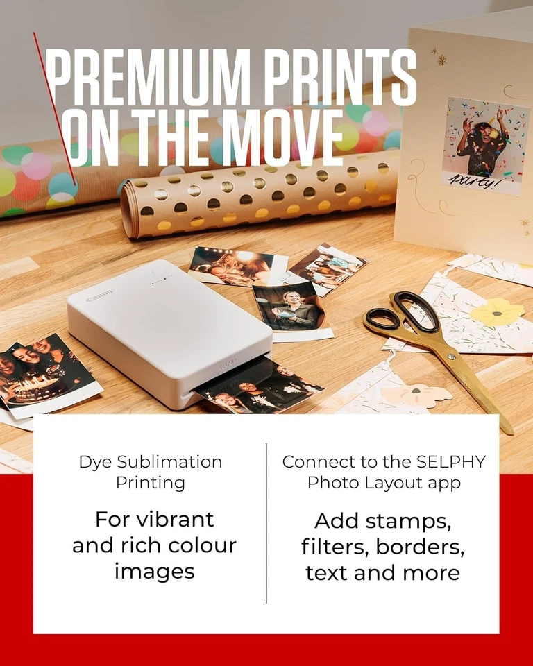 Portable Wi-Fi Dye Sublimation Printer | Peel & Stick Prints, USB-C White - Image 3 of 4