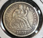 1877-S Seated Dime FULL LIBERTY 90% SILVER  XF - AU Detail SHARP STRIKE 10c coin