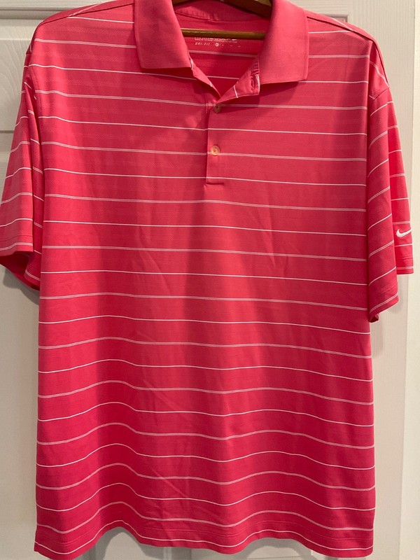 Nike Golf Dri-Fit Polo Mens XL Pink & White Stripped Shirt