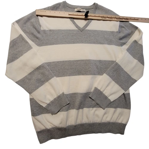 Old Navy Mens Striped Sweater XXL 100% Cotton Light Gray Cream Knit Long Sleeve - Picture 3 of 18