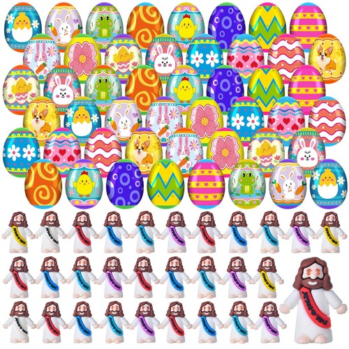LAKULIO 48 Pack Prefilled Easter Eggs Little Jesus Figures Jesus Toys to Hide...