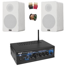 Pyle PTA4 Mini Power Amplifier Receiver, 2x 6.5  240W Speakers, Banana Plugs