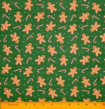 Gingerbread Man Fabric - HALF YARD - 100% Cotton Christmas Cookies Holiday Green