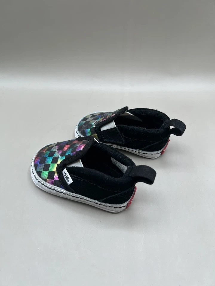 Zapatos Vans Infantil Sin Cordones Cuna Cuadros Iridiscentes Talla 2 Foto 2 de 4