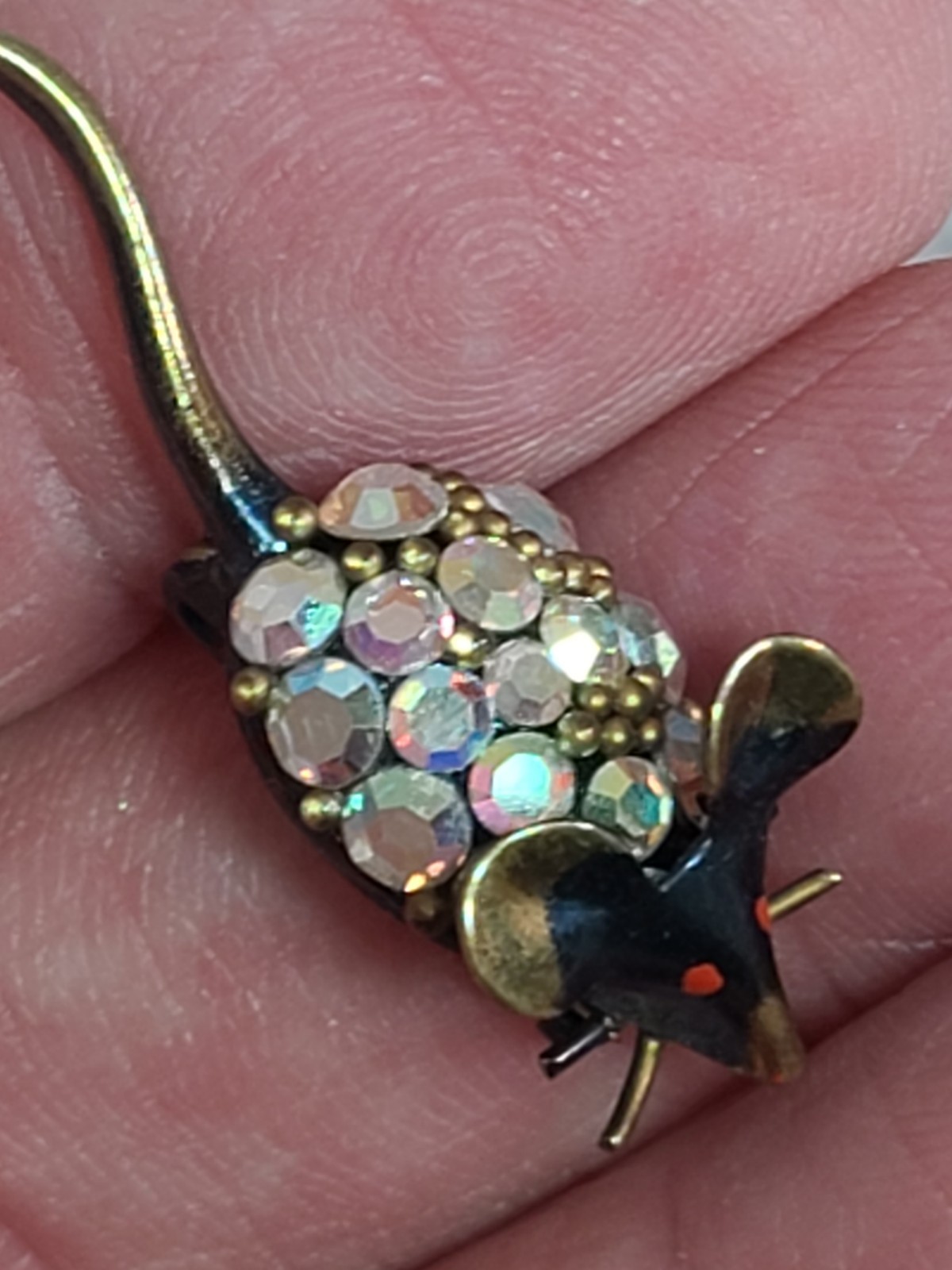Tiny AB Crystal Rhinestone Mouse Pin Vintage 1980… - image 1