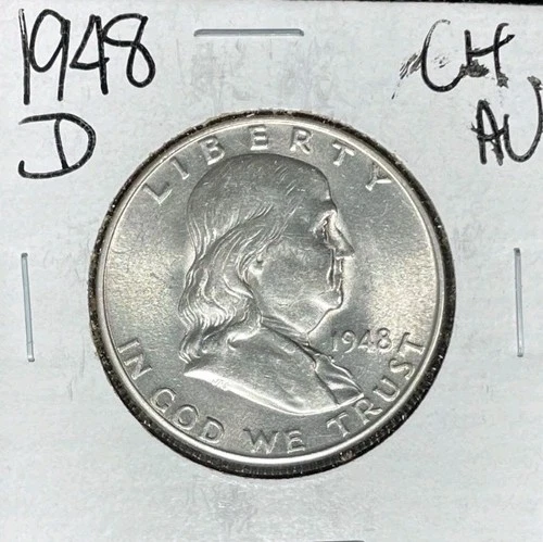 1948-D FRANKLIN SILVER HALF DOLLAR~CH AU~NICE COIN~