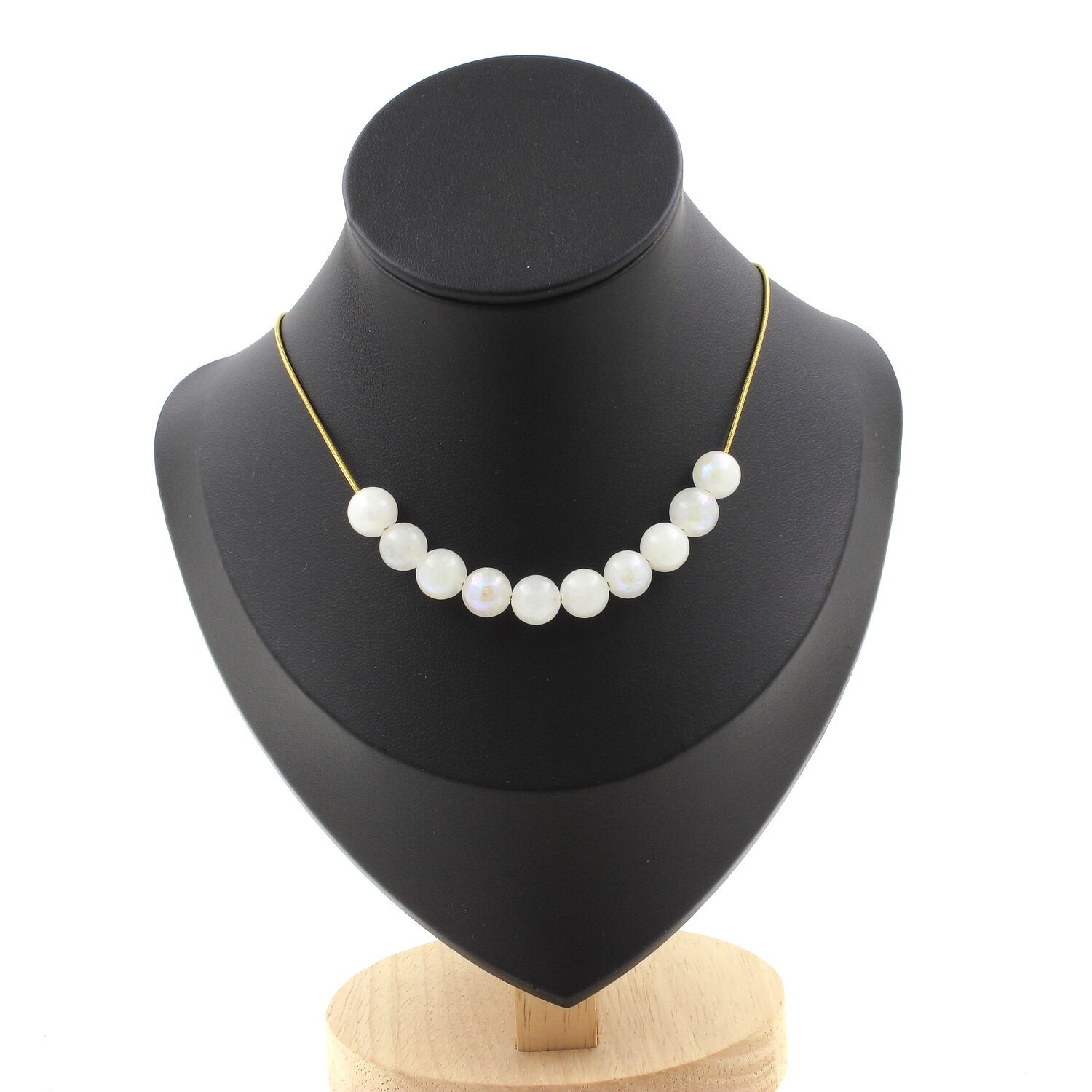 Collier en pierre de lune véritable avec 10 perles de 8mm et chaine en argent