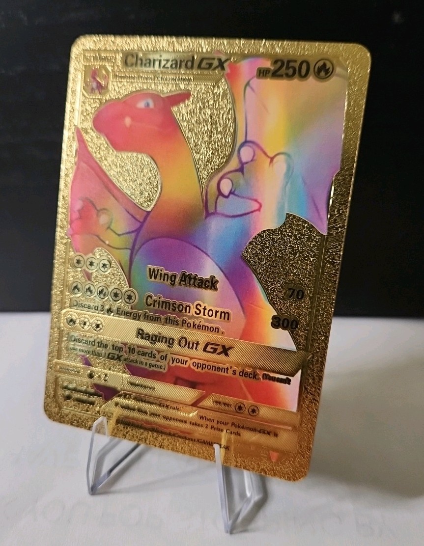 Pokémon Rare Gold Charizard Rainbow GX 150/147 HP 250 Fan Art Near