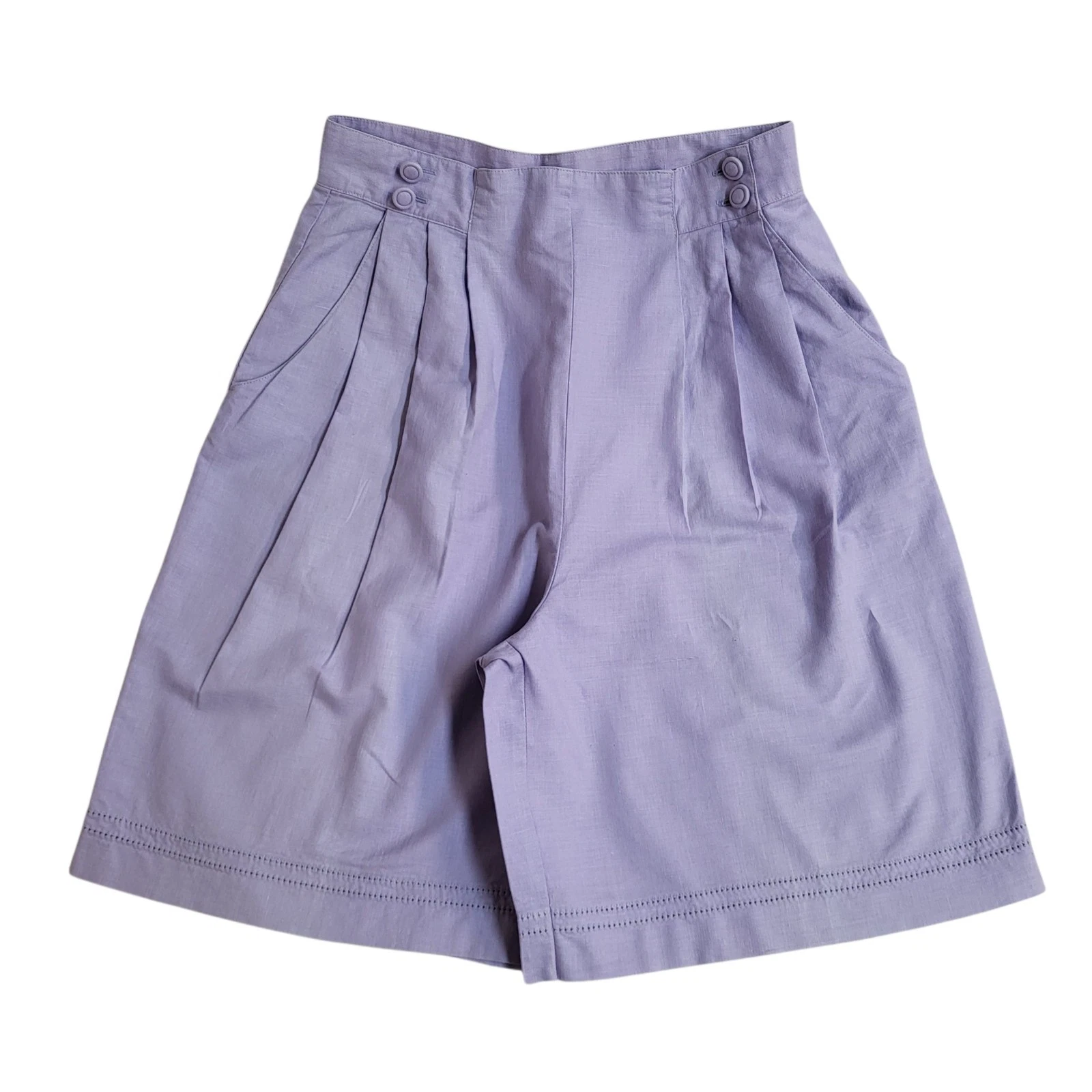 Laura Ashley Shorts 90s Vintage Pleated Linen / Cotton Lilac High Waisted W26