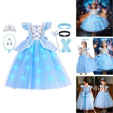 G.C Girls Princess Costume 5-6 w/ Crown Wand Earrings Necklace Gloves