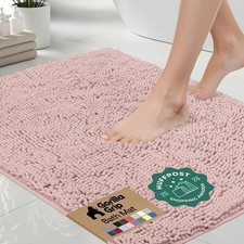 Soft Chenille Bath Rug Mat 24" X 17" Quick Dry Microfiber Dusty Rose Non Slip
