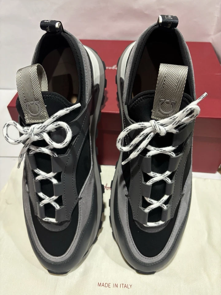 ferragamo 男式运动鞋 11 米皮革 Gancini 'Indy' 意大利制造 全新带盒 — 第 3/4 张图片