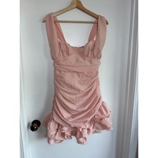 PrettyLittleThing Pink Ruched Ruffle Hem Mini Dress Size 2 Sweetheart Neck