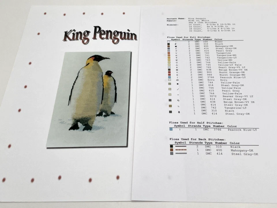 King Penguin Cross-Stitch Needlepoint Animal Patterns New Unused - Image 2 of 3