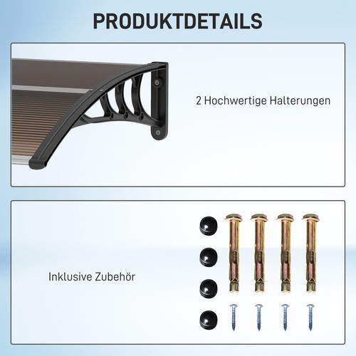 Vordach Haustürvordach 120 x 75cm Pultvordach Überdachung Polycarbonat - Afbeelding 6 van 10