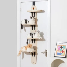 MEWOOFUN Over Door Cat Tree 4-Level Climber, Cat Shelf Ladder with Soft Mat