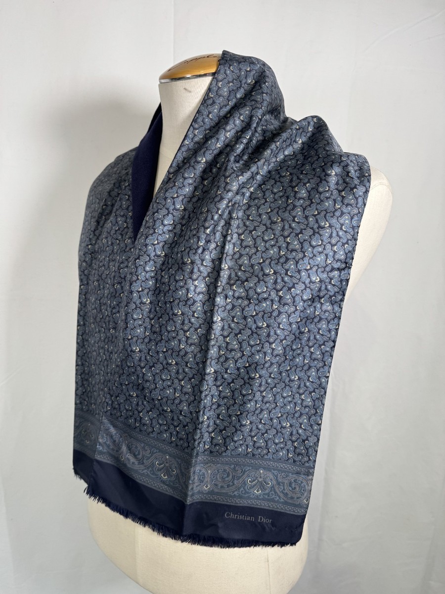Vintage Christian Dior Blue Paisley Double Sided Pure Wool Silk
